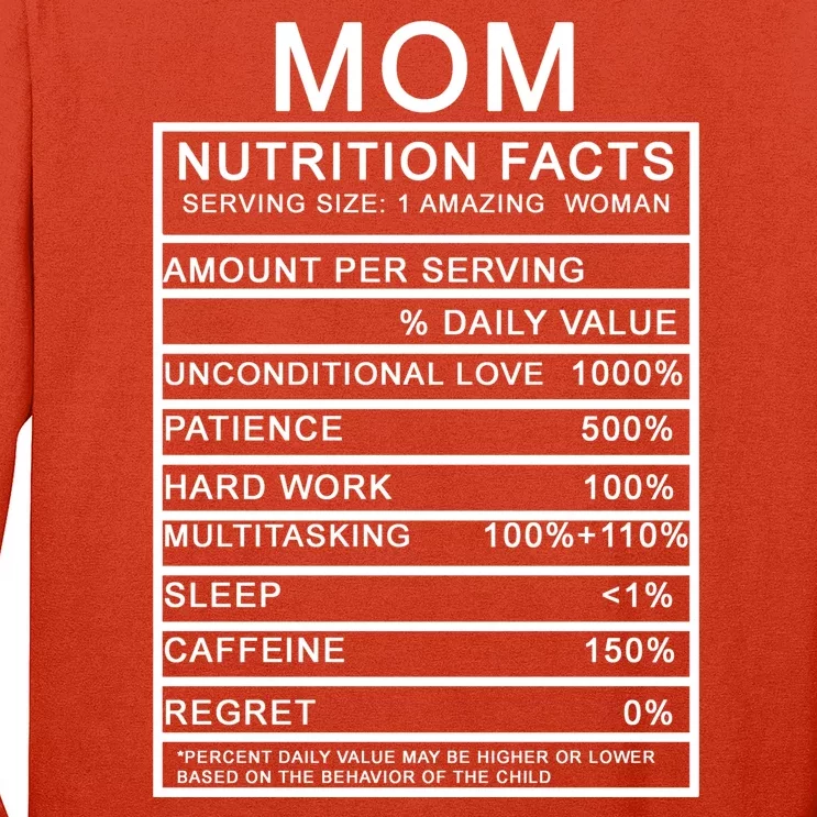 Funny Mom Nutrition Facts Long Sleeve Shirt