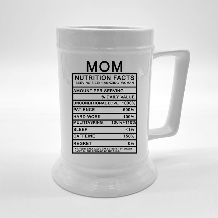 Funny Mom Nutrition Facts Front & Back Beer Stein