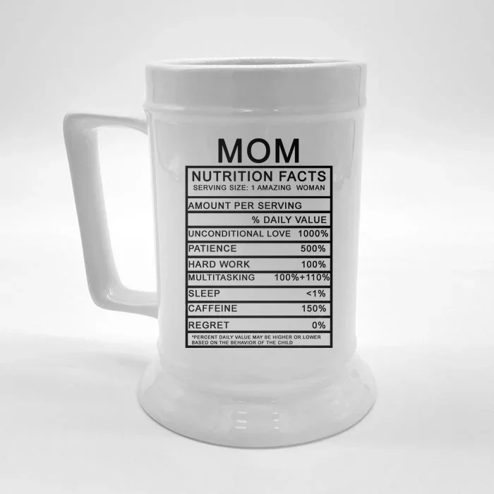 Funny Mom Nutrition Facts Front & Back Beer Stein