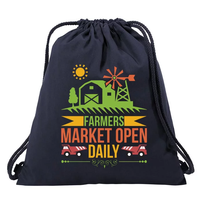 Farmers Market Open Daily Drawstring Bag