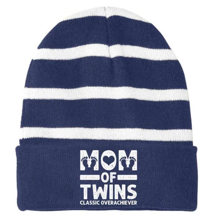 Funny Mom Of Twins Classic Overachiever Cool Twin Mom Gift Striped Beanie with Solid Band