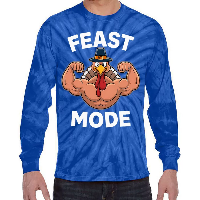 Feast Mode On Turkey Muscle Thanksgiving Tie-Dye Long Sleeve Shirt