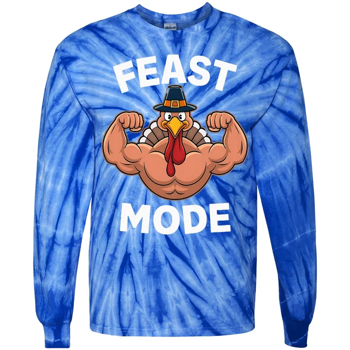 Feast Mode On Turkey Muscle Thanksgiving Tie-Dye Long Sleeve Shirt