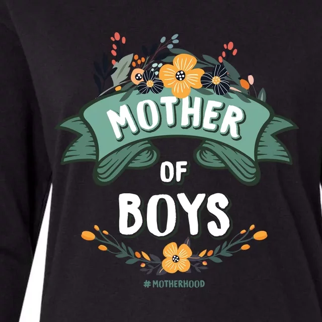 Floral Mother Of Boys Baby Shower Womens Cotton Relaxed Long Sleeve T-Shirt