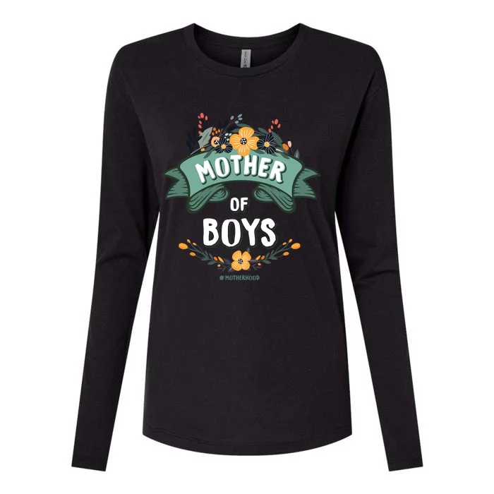 Floral Mother Of Boys Baby Shower Womens Cotton Relaxed Long Sleeve T-Shirt