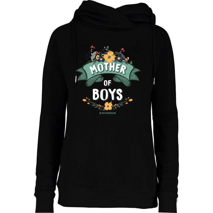 Floral Mother Of Boys Baby Shower Womens Funnel Neck Pullover Hood