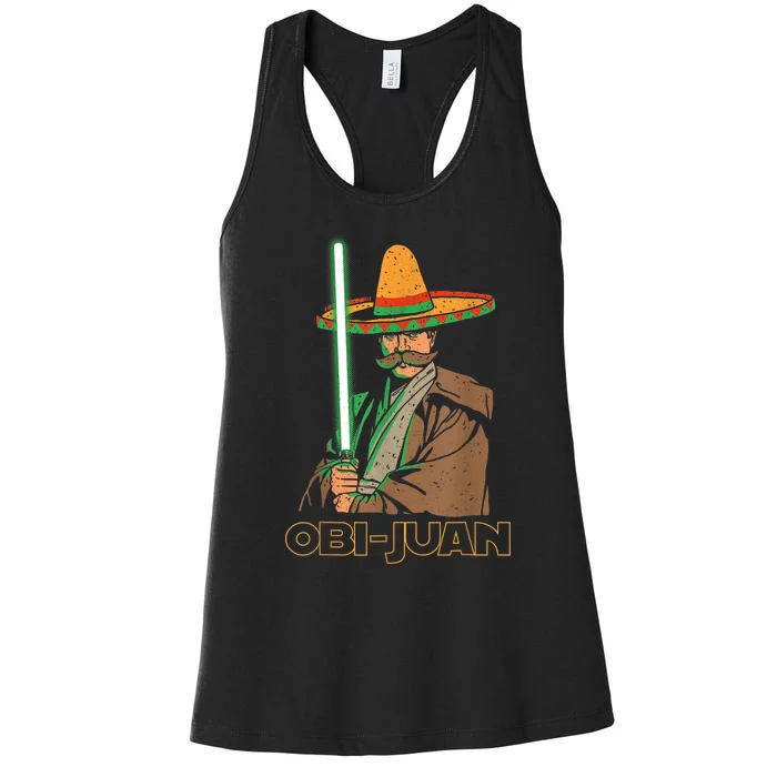 Funny Mexican Obi Juan Movie Parody Nerd Cinco De Mayo Gift Women's Racerback Tank