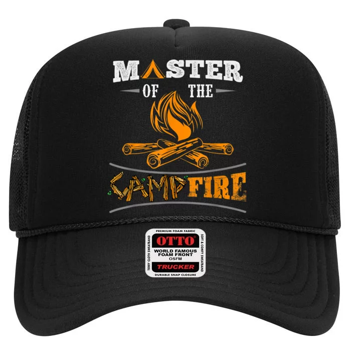 Funny Master Of The Campfire Men Women Campers High Crown Mesh Trucker Hat