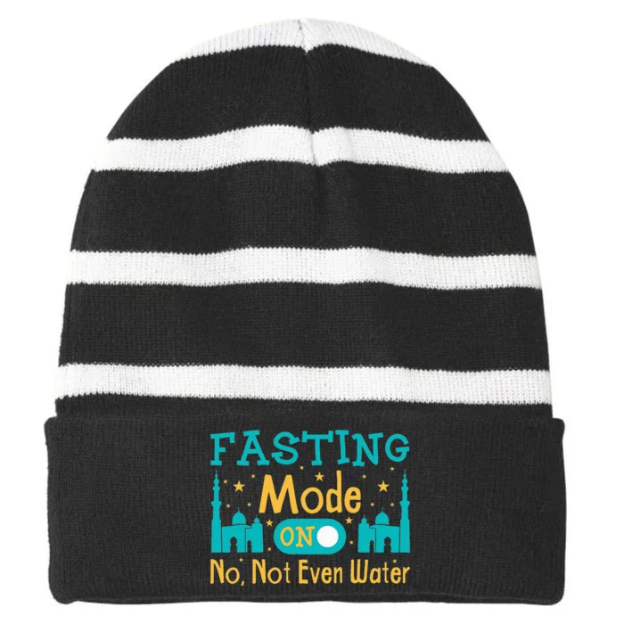 Fasting mode onRamadan kareemRramadan mubarak Fasting mode Striped Beanie with Solid Band