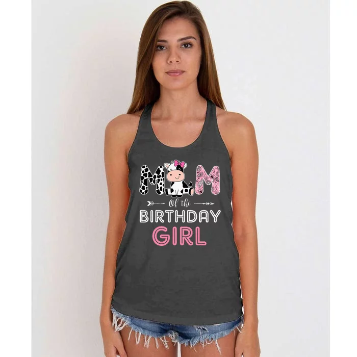 funny Mom of The Birthday Farm Cow animal Women's Knotted Racerback Tank