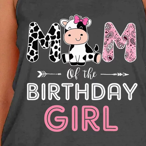 funny Mom of The Birthday Farm Cow animal Women's Knotted Racerback Tank