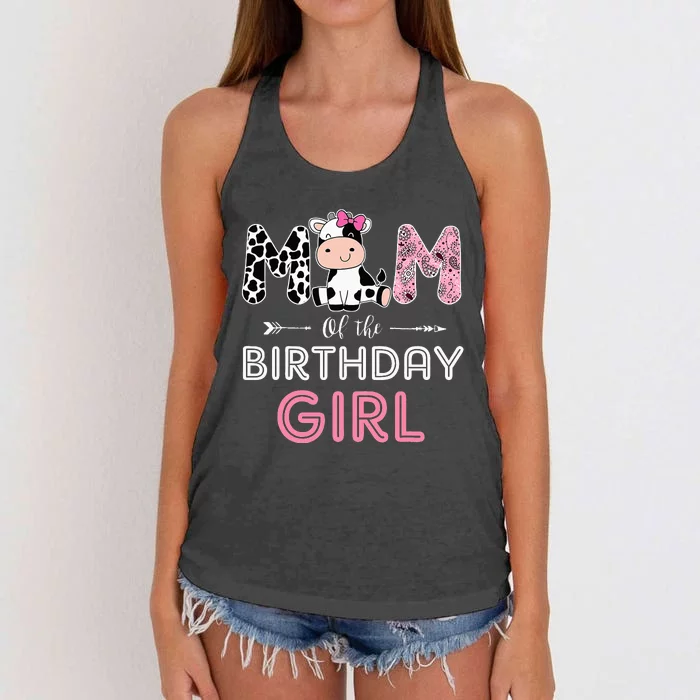 funny Mom of The Birthday Farm Cow animal Women's Knotted Racerback Tank