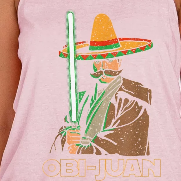 Funny Mexican Obi Juan Movie Parody Nerd Cinco De Mayo Gift Women's Knotted Racerback Tank