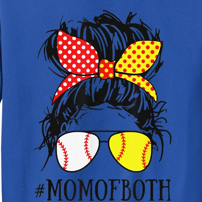 Funny Mom Of Both Baseball Mom Softball Mom Messy Bun Sweatshirt