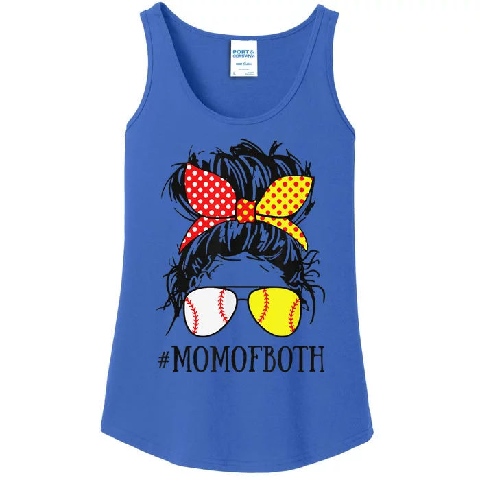 Funny Mom Of Both Baseball Mom Softball Mom Messy Bun Ladies Essential Tank