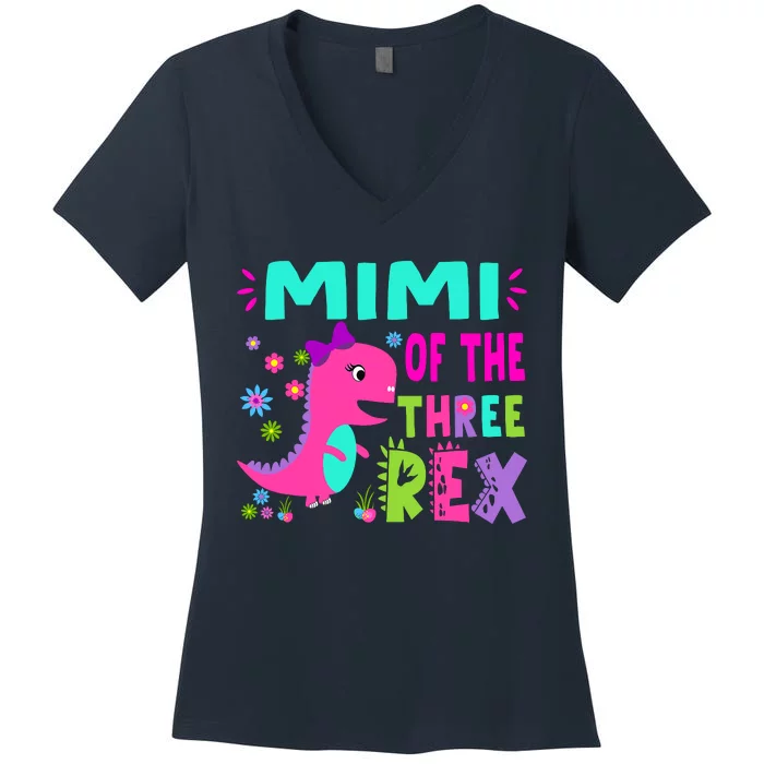 Funny Mimi Of The Birthday Three Rex Dinosaur Women's V-Neck T-Shirt