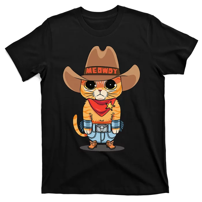 Funny Meowdy Orange Tabby Cat Cow Hat Howdy Meow Meme T-Shirt