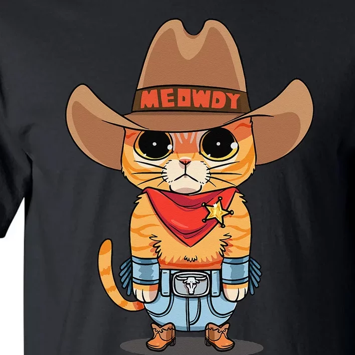 Funny Meowdy Orange Tabby Cat Cow Hat Howdy Meow Meme Tall T-Shirt