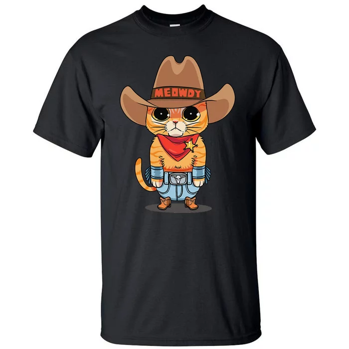 Funny Meowdy Orange Tabby Cat Cow Hat Howdy Meow Meme Tall T-Shirt