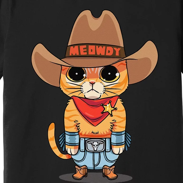 Funny Meowdy Orange Tabby Cat Cow Hat Howdy Meow Meme Premium T-Shirt