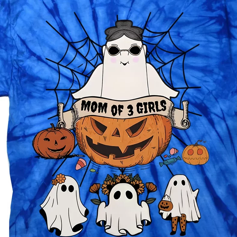 Fun Mom Of 3 Mommy Pumpkin Mother Halloween Boo Ghost Gift Tie-Dye T-Shirt