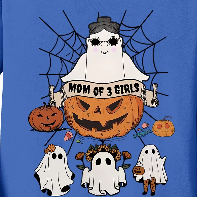 Fun Mom Of 3 Mommy Pumpkin Mother Halloween Boo Ghost Gift Kids Long Sleeve Shirt