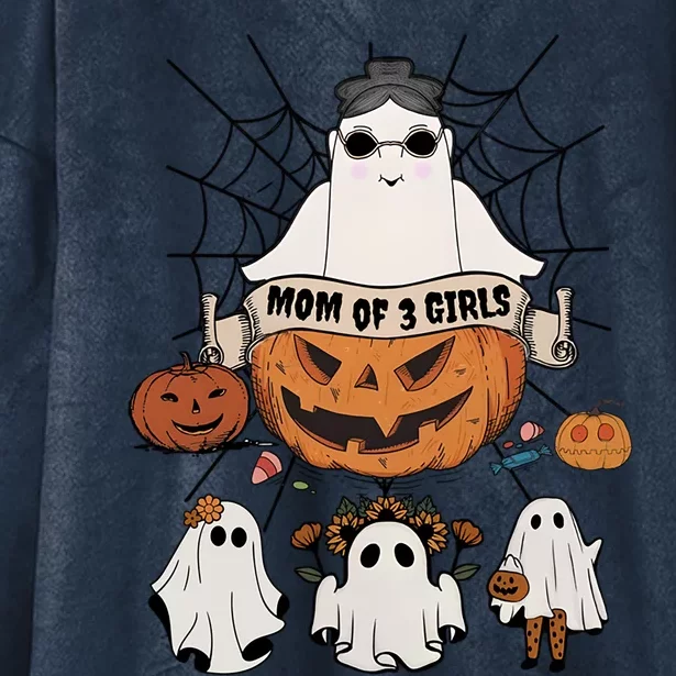 Fun Mom Of 3 Mommy Pumpkin Mother Halloween Boo Ghost Gift Hooded Wearable Blanket