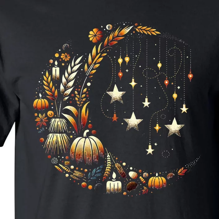 Fall Moon Pumpkins Stars Thanksgiving Harvest Doodles Tall T-Shirt