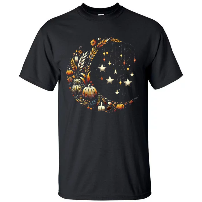 Fall Moon Pumpkins Stars Thanksgiving Harvest Doodles Tall T-Shirt