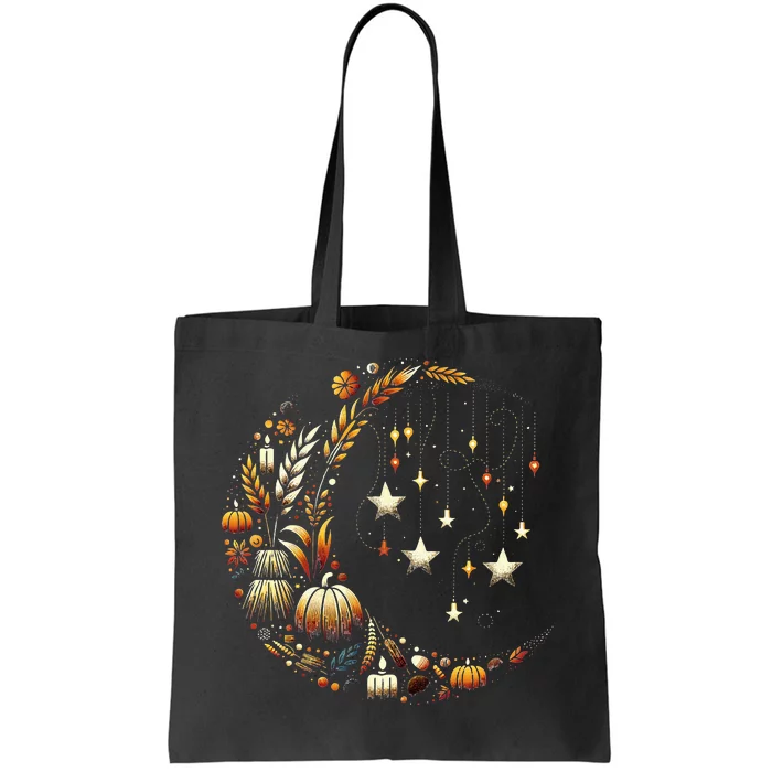 Fall Moon Pumpkins Stars Thanksgiving Harvest Doodles Tote Bag