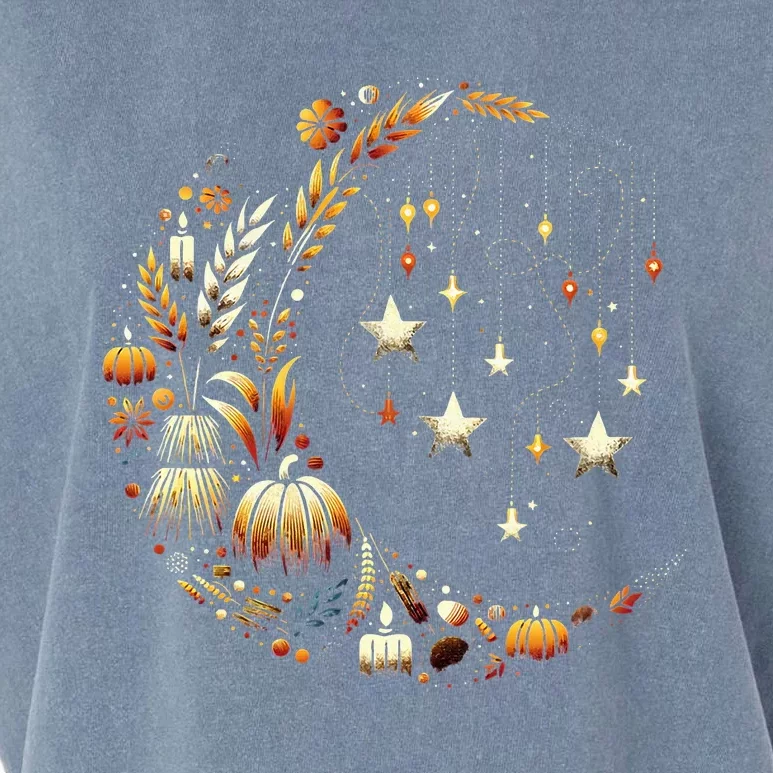 Fall Moon Pumpkins Stars Thanksgiving Harvest Doodles Garment-Dyed Women's Muscle Tee