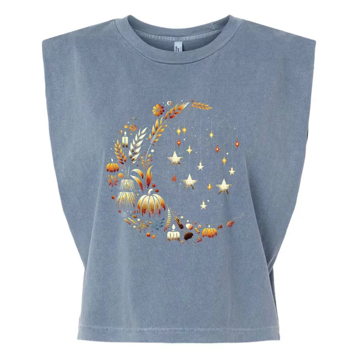 Fall Moon Pumpkins Stars Thanksgiving Harvest Doodles Garment-Dyed Women's Muscle Tee