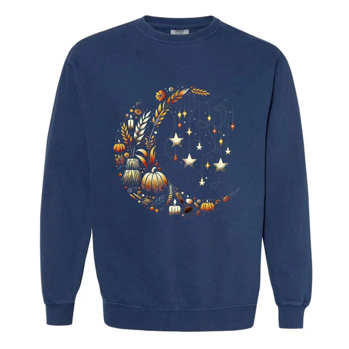 Fall Moon Pumpkins Stars Thanksgiving Harvest Doodles Garment-Dyed Sweatshirt