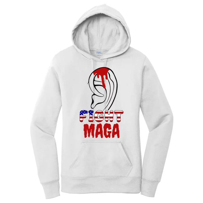 Fight Maga Pro Donald Trump Bleeding Ear Women's Pullover Hoodie