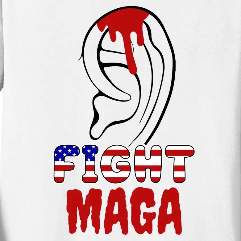 Fight Maga Pro Donald Trump Bleeding Ear Kids Long Sleeve Shirt