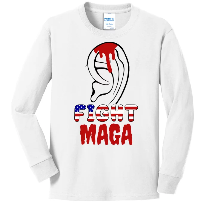 Fight Maga Pro Donald Trump Bleeding Ear Kids Long Sleeve Shirt