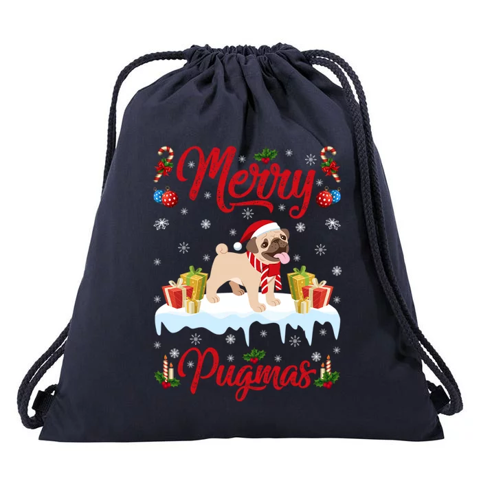 Funny Merry Pugmas Xmas Gift Santa Hat Pug Christmas Gift Drawstring Bag