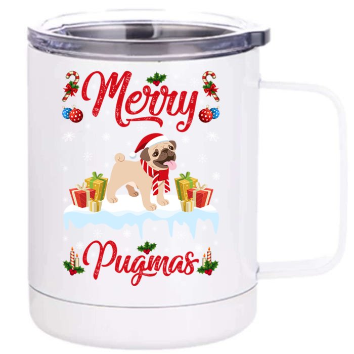 Funny Merry Pugmas Xmas Gift Santa Hat Pug Christmas Gift Front & Back 12oz Stainless Steel Tumbler Cup