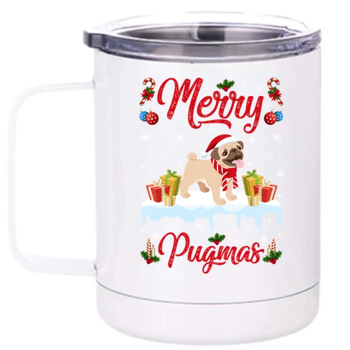 Funny Merry Pugmas Xmas Gift Santa Hat Pug Christmas Gift Front & Back 12oz Stainless Steel Tumbler Cup