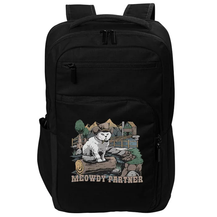 Funny Meowdy Partner Christmas Gift For Cat Lovers Cowboy Cat Dad Gift Idea Cat Impact Tech Backpack