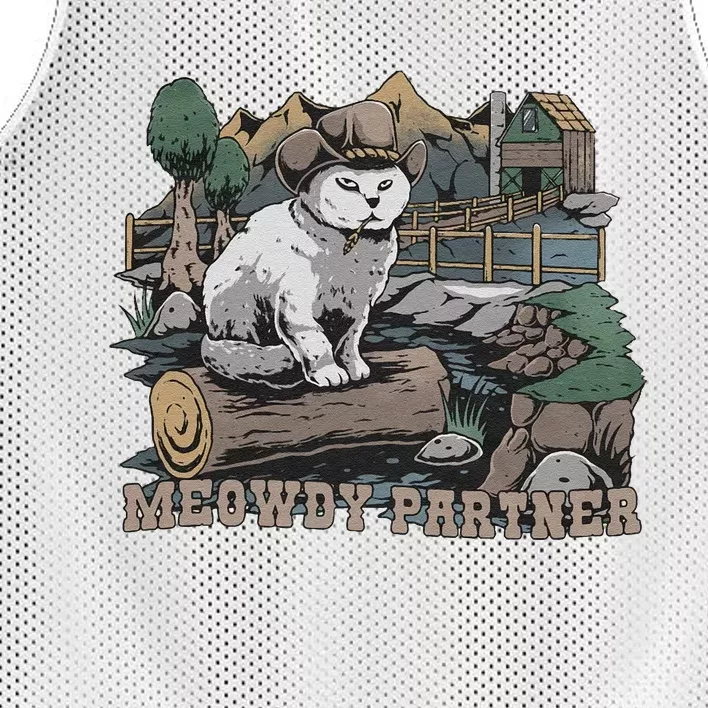 Funny Meowdy Partner Christmas Gift For Cat Lovers Cowboy Cat Dad Gift Idea Cat Mesh Reversible Basketball Jersey Tank