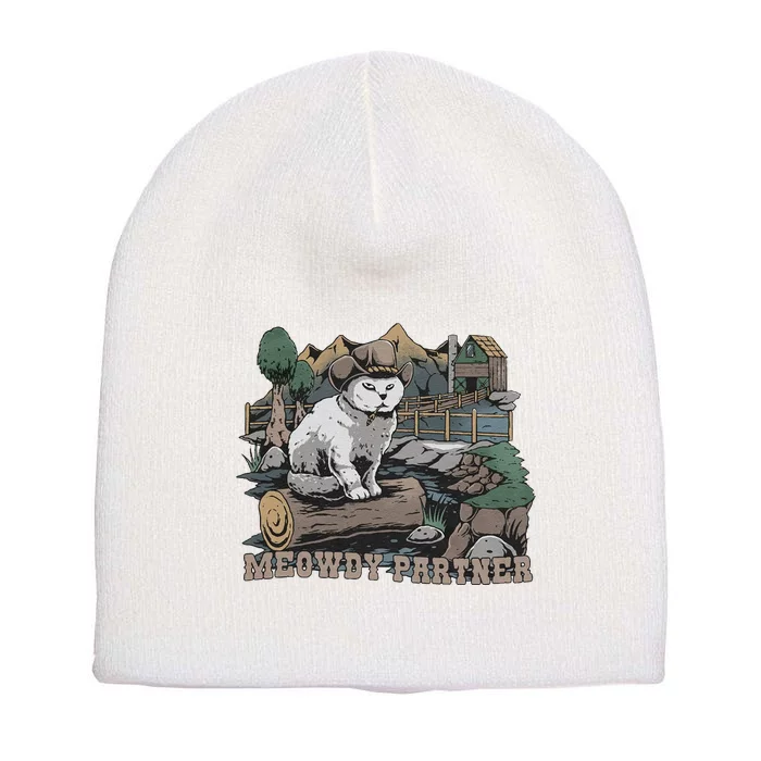 Funny Meowdy Partner Christmas Gift For Cat Lovers Cowboy Cat Dad Gift Idea Cat Short Acrylic Beanie