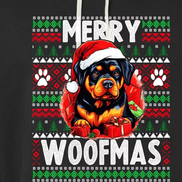 Family Matching Pajama Top Ugly Christmas Dog Rottweiler Gift Garment-Dyed Fleece Hoodie