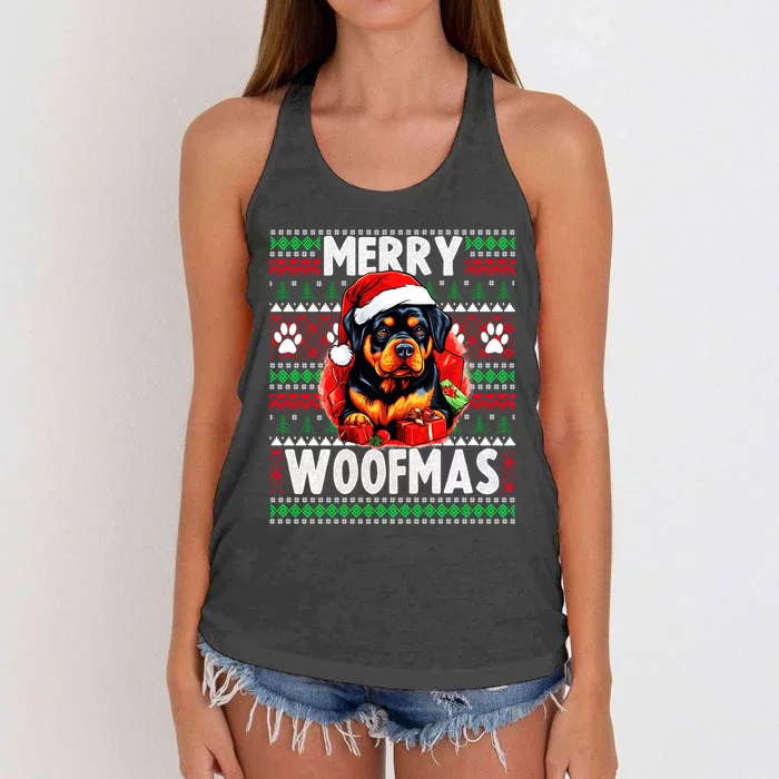 Family Matching Pajama Top Ugly Christmas Dog Rottweiler Gift Women's Knotted Racerback Tank