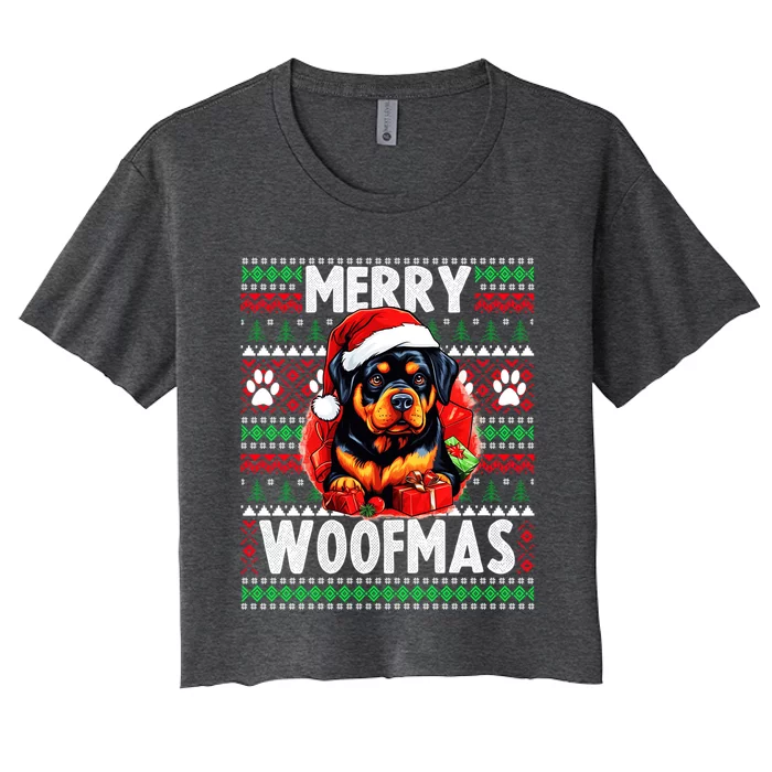 Family Matching Pajama Top Ugly Christmas Dog Rottweiler Gift Women's Crop Top Tee