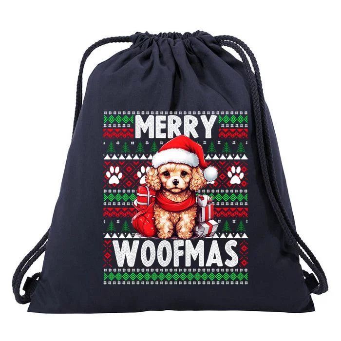 Family Matching Pajama Top Ugly Christmas Dog Poodle Gift Drawstring Bag