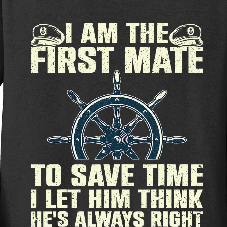 First Mate Pontoon Boat Captain Boating Kids Long Sleeve Shirt