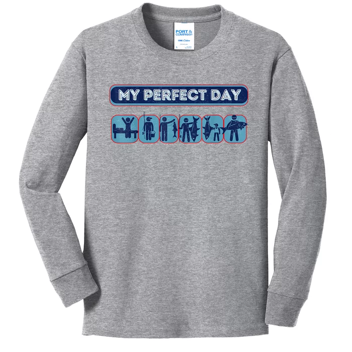 Fishing My Perfect Day Fisherman Kids Long Sleeve Shirt