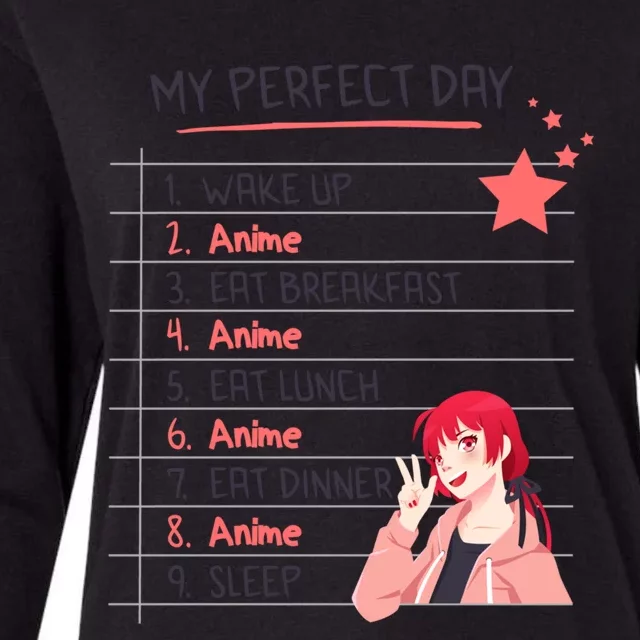 Funny My Perfect Day Anime Kawaii Gift Womens Cotton Relaxed Long Sleeve T-Shirt