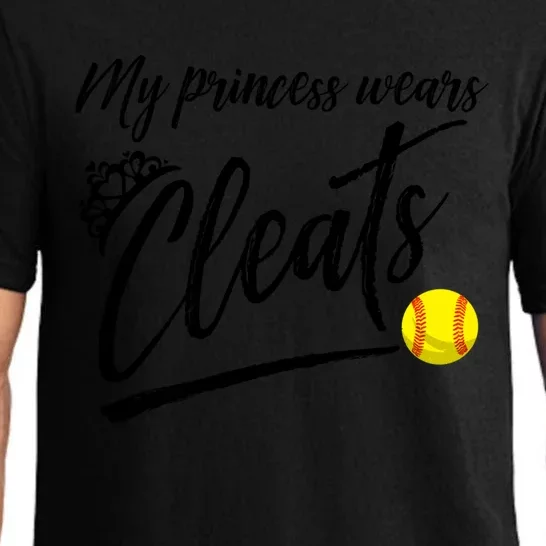 Funny My Princess Wears Cleats Gift For Softball Moms Dads Gift Pajama Set